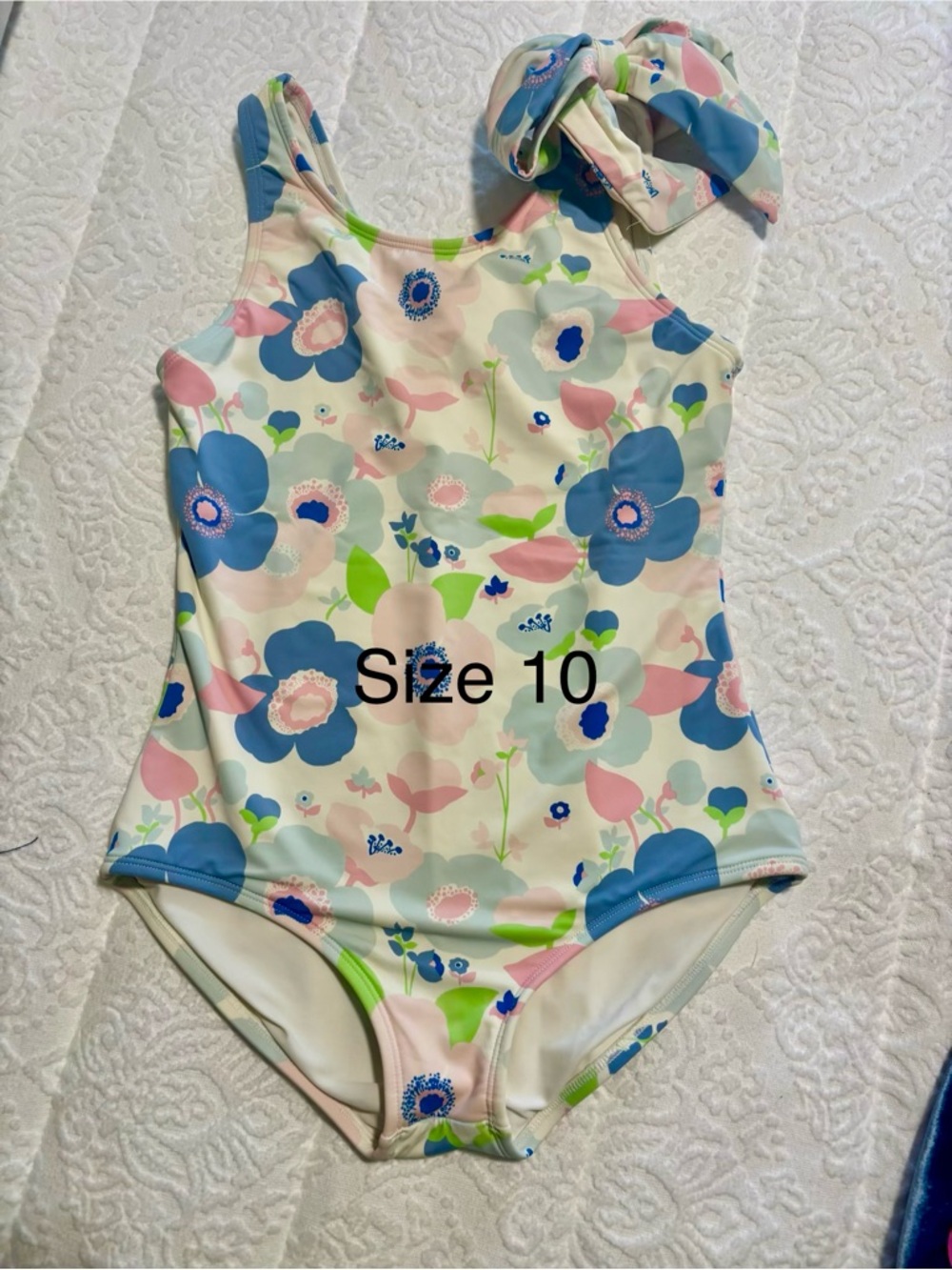 Girls' Floral One-Piece Swimsuit in Blue & Pink - Size 10